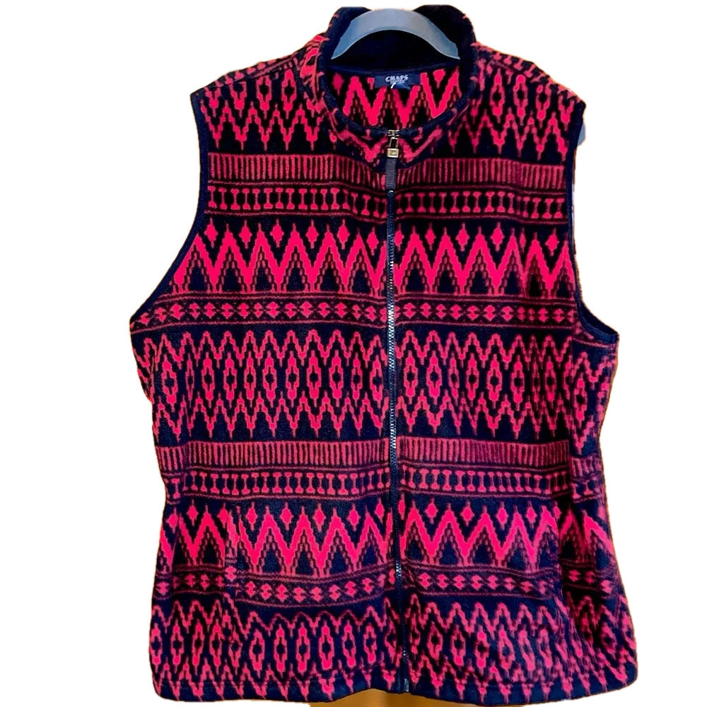Red and Black Print Fleece Vest